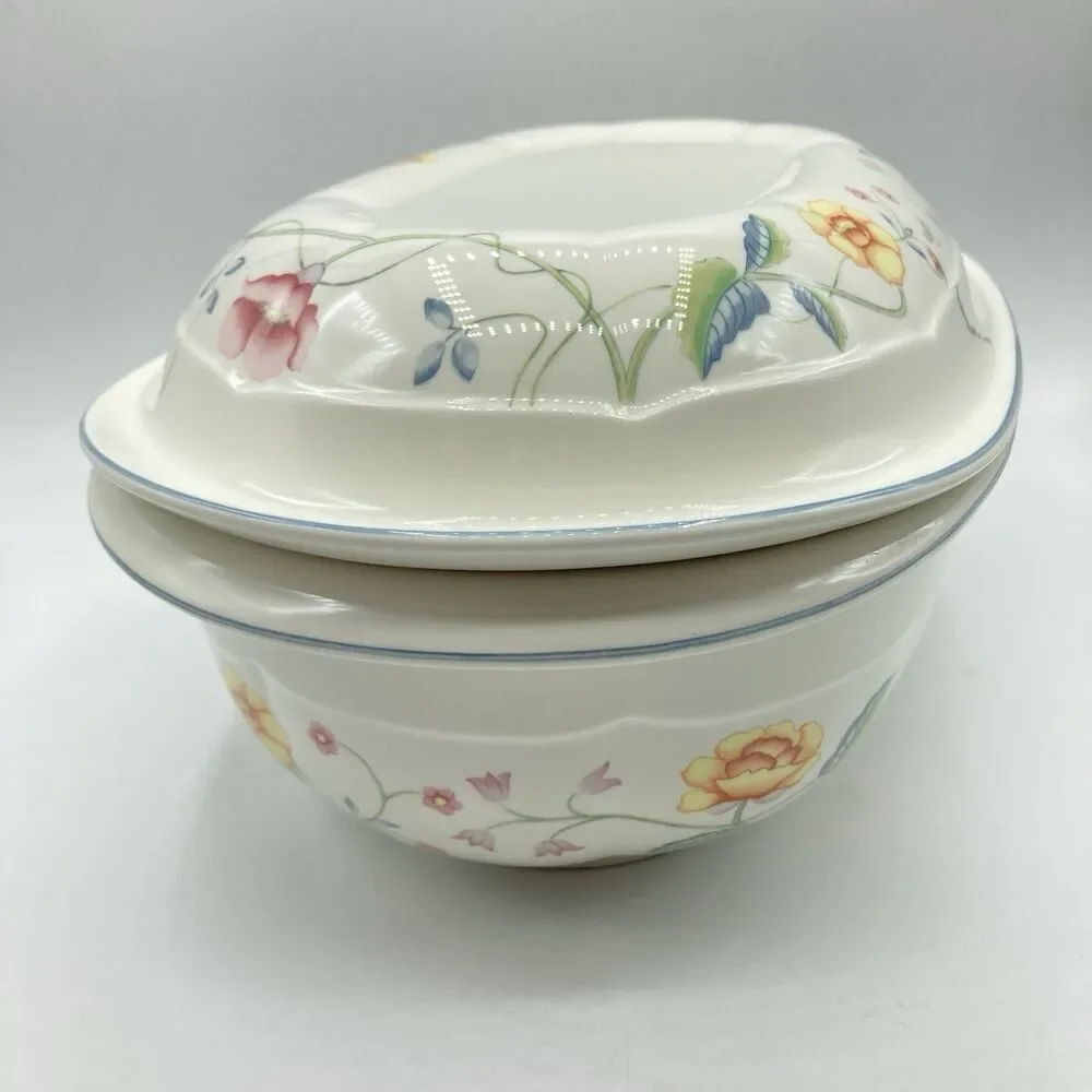 Vtg Villeroy & Boch Albertina 3 QT Oval Microwave Baker w/ Lid W Germany #1748